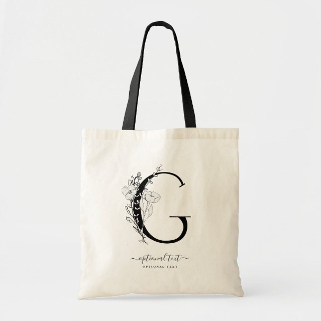 Monogram Floral Custom Tote Bag - Single Letter G (Front)
