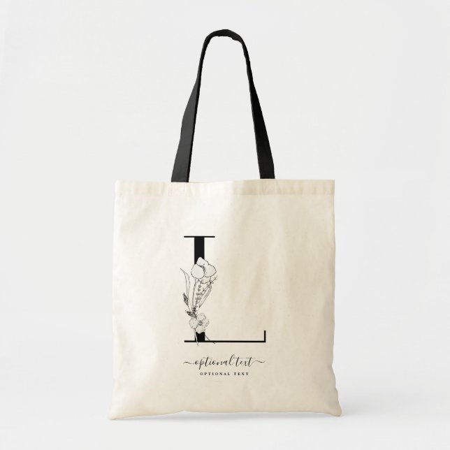 Monogram Floral Custom Tote Bag - Single Letter L (Front)