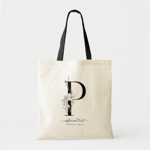 Monogram Floral Custom Tote Bag - Single Letter P
