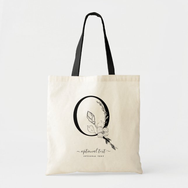 Monogram Floral Custom Tote Bag - Single Letter Q (Front)
