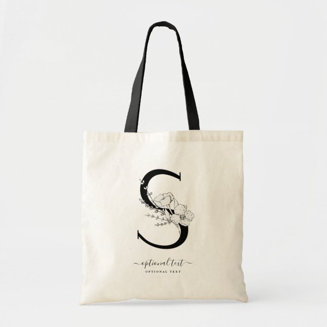 Monogram Floral Custom Tote Bag - Single Letter S (Front)
