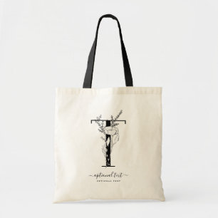 Monogram Floral Custom Tote Bag - Single Letter T