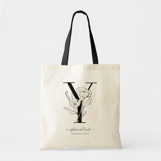 Monogram Floral Custom Tote Bag - Single Letter Y (Front)