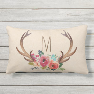 Monogram Floral Deer Horn Outdoor Cushion
