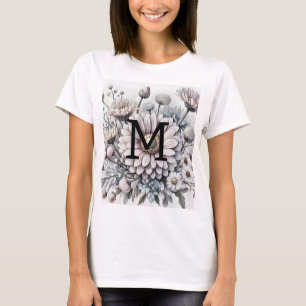 Monogram floral drawing pink gerbera daisies  T-Shirt