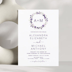 Monogram Floral Dusty Purple Greenery Wedding Invi Invitation