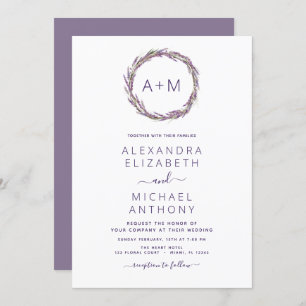 Monogram Floral Dusty Purple Greenery Wedding Invi Invitation