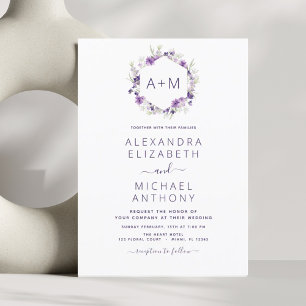 Monogram Floral Dusty Purple Greenery Wedding Invitation