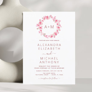 Monogram Floral Dusty Rose Pink Wedding Invitation