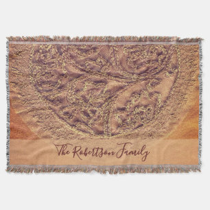 Monogram Floral Family Boho Retro Dusty Orange Throw Blanket