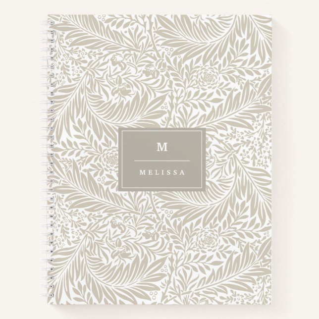 Monogram Floral Foliage William Morris Elegant Notebook (Front)