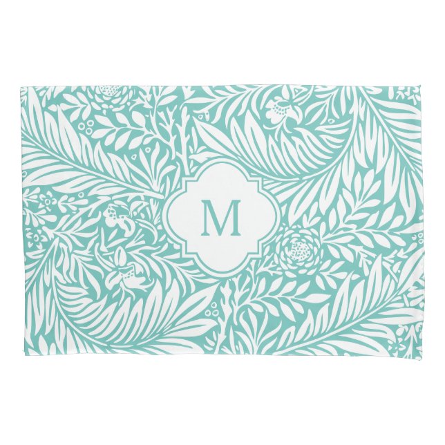Monogram Floral Foliage William Morris Pattern Pillowcase (Front)