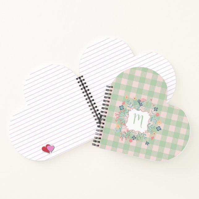 Monogram Floral Frame | Spring Green Buffalo Plaid Notebook (Inside)