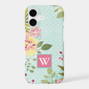Monogram Floral Garden, Blue Background