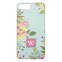 Monogram | Floral Garden, Blue Background