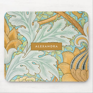 Monogram Floral Greenery Botanical Yellow Green Mouse Pad