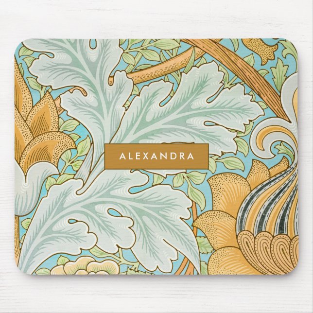Monogram Floral Greenery Botanical Yellow Green Mouse Pad (Front)