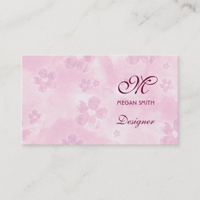 Monogram Floral Grunge Business Card (Front)