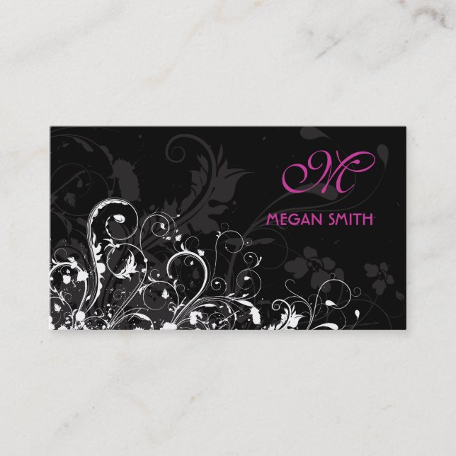 Monogram Floral Grunge Business Card (Front)