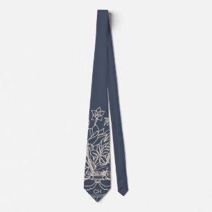 Monogram Floral Hand Drawn Powder Navy Beige Tie