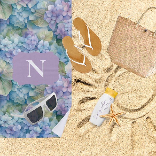 Monogram Floral Hydrangea Purple Personalised Beach Towel (Creator Uploaded)