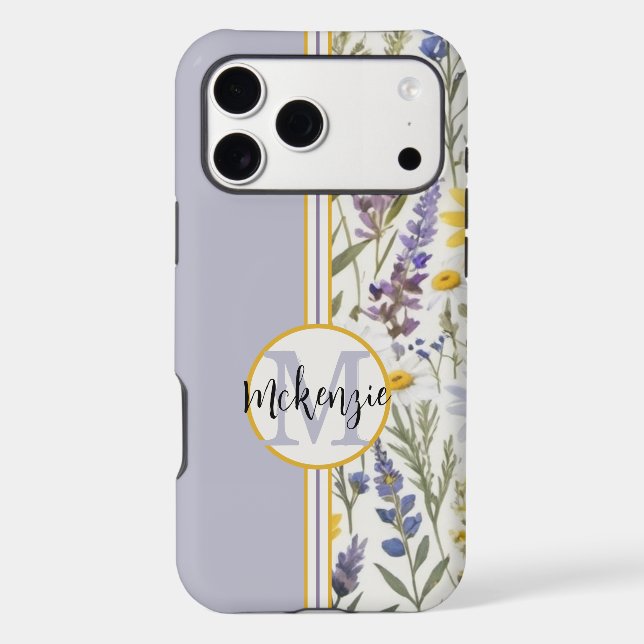 Monogram Floral iPhone Cover-Pink Aqua Yellow (Back)