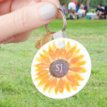 Monogram Floral  Key Ring<br><div class="desc">This unique key chain is decorated with a yellow watercolor sunflower and stylish typography.
Easily customisable.
Original Watercolor © Michele Davies.</div>