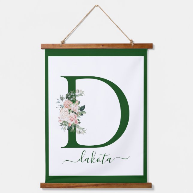 Monogram Floral Letter D Hanging Tapestry (Front)