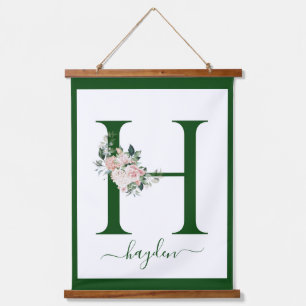 Monogram Floral Letter H Hanging Tapestry