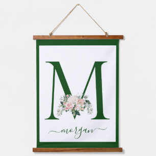 Monogram Floral Letter M Hanging Tapestry