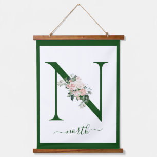 Monogram Floral Letter N Hanging Tapestry