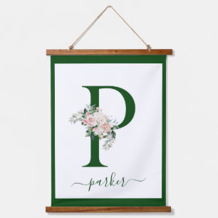 Monogram Floral Letter P Hanging Tapestry