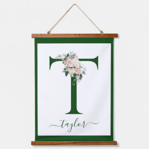 Monogram Floral Letter T Hanging Tapestry
