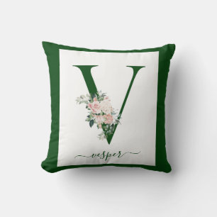 Monogram Floral Letter V Cushion