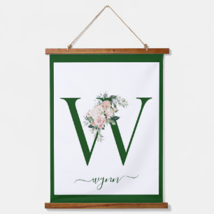 Monogram Floral Letter W Hanging Tapestry