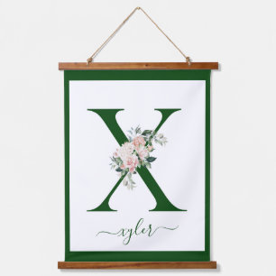 Monogram Floral Letter X Hanging Tapestry
