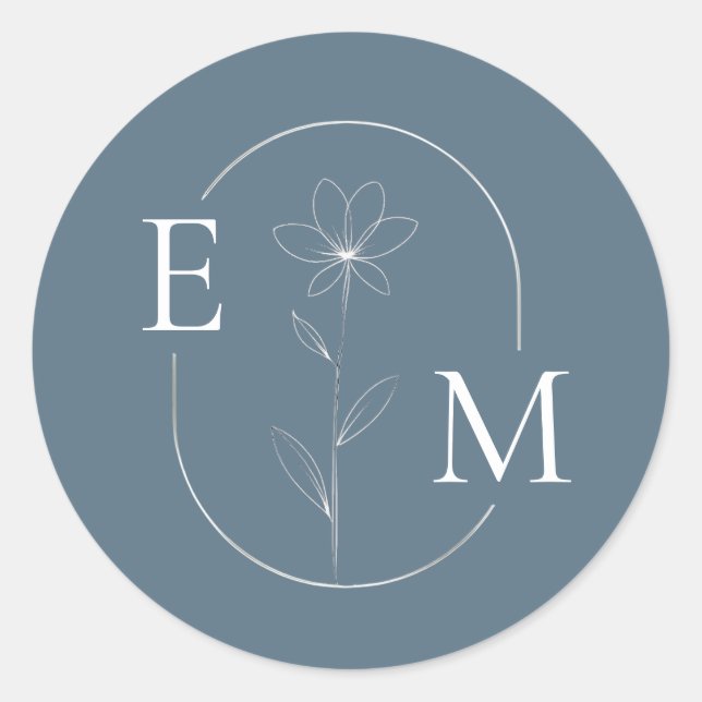 Monogram Floral Minimalistic Wedding Sticker (Front)