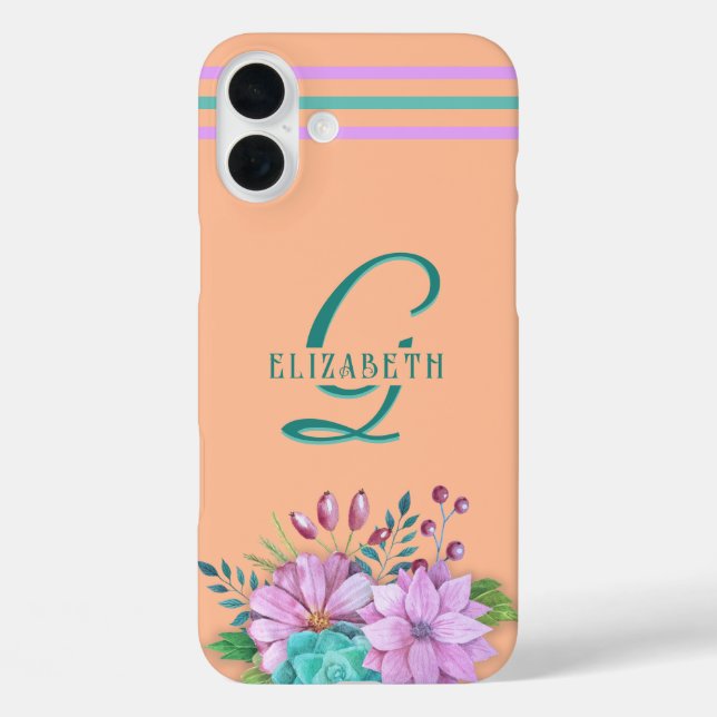MONOGRAM FLORAL on Peach Case-Mate iPhone Case (Back)