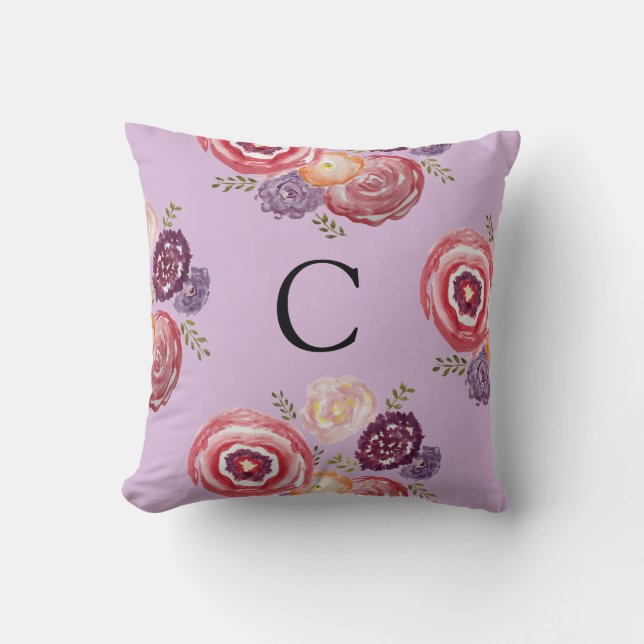 Monogram Floral Painting Throw Pillow (Front)
