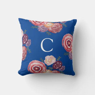 Monogram Floral Painting Throw Pillow