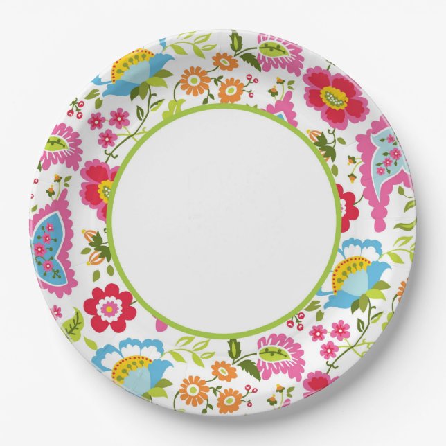 Monogram Floral Paper Plate (Front)