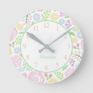 Monogram Floral Pastel Wall Clock