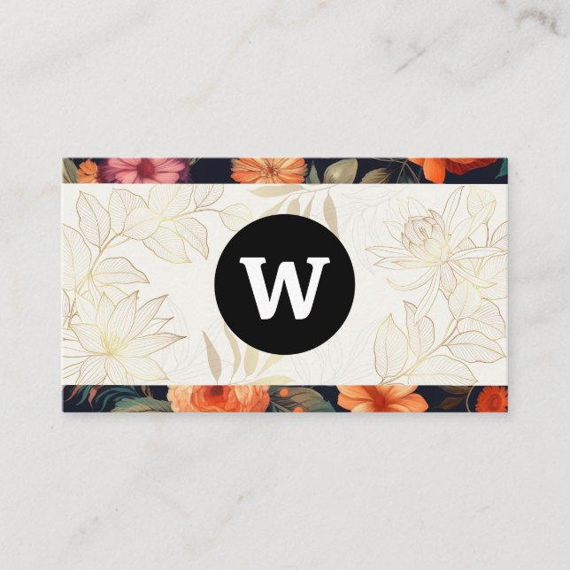Monogram | Floral Pattern Graphics Business Card (Front)