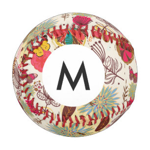 Monogram Floral pattern in retro style 4 Baseball