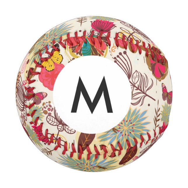 Monogram Floral pattern in retro style 4 Baseball (Front Left)