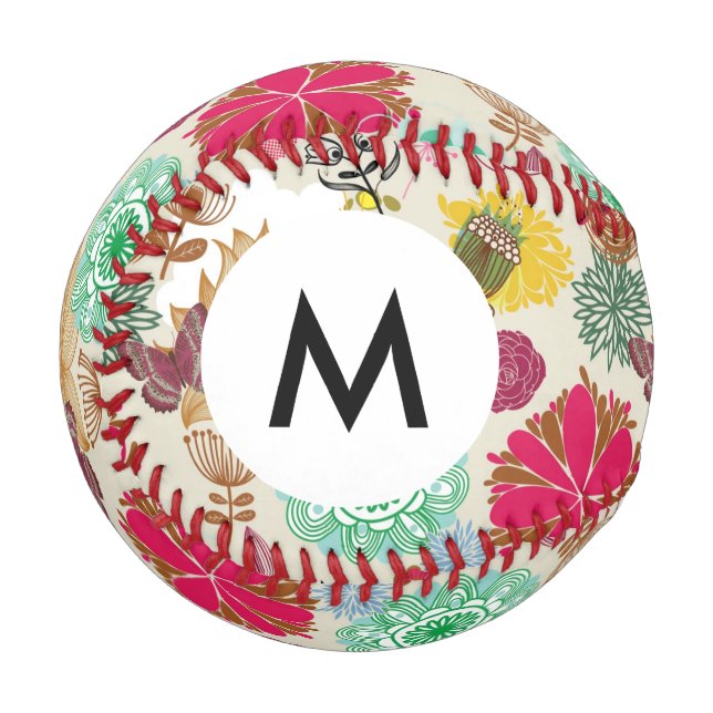 Monogram Floral pattern in retro style Baseball (Front Left)