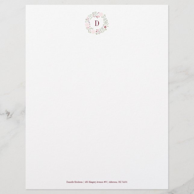 Monogram floral personalized letterhead (Front)