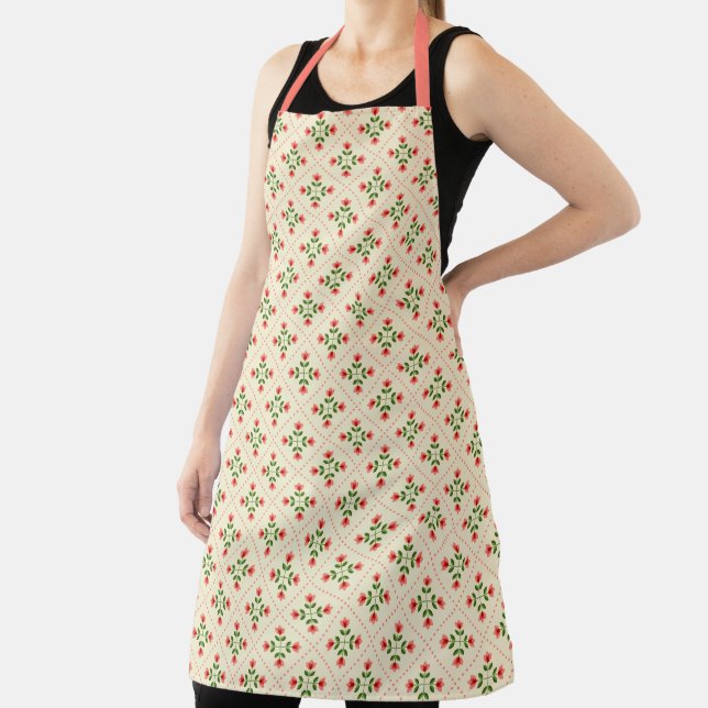 Monogram | Floral Pink & Green Quilt Folk Art Apron (Insitu)