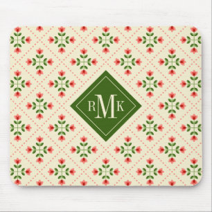 Monogram   Floral Pink & Green Quilt Folk Art Mouse Pad