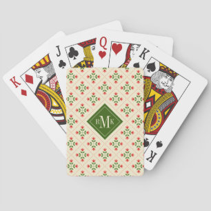 Monogram   Floral Pink & Green Quilt Folk Art Playing Cards